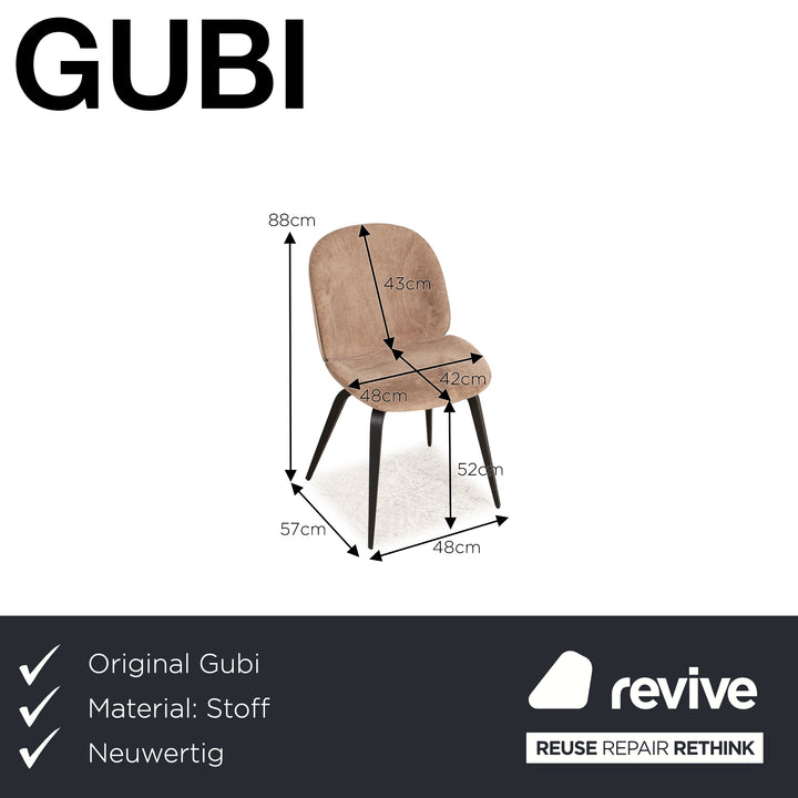 Lot de 4 Gubi Beetle Chair BAT tissu marron gris beige