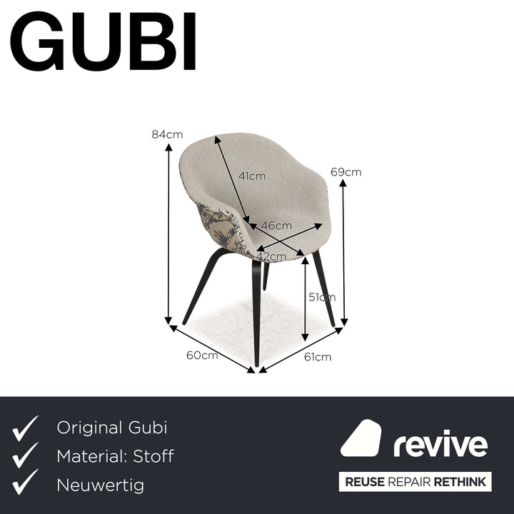 Lot de 4 Gubi Beetle Chair Chaise en tissu Gris Marron Vert Métal Bois