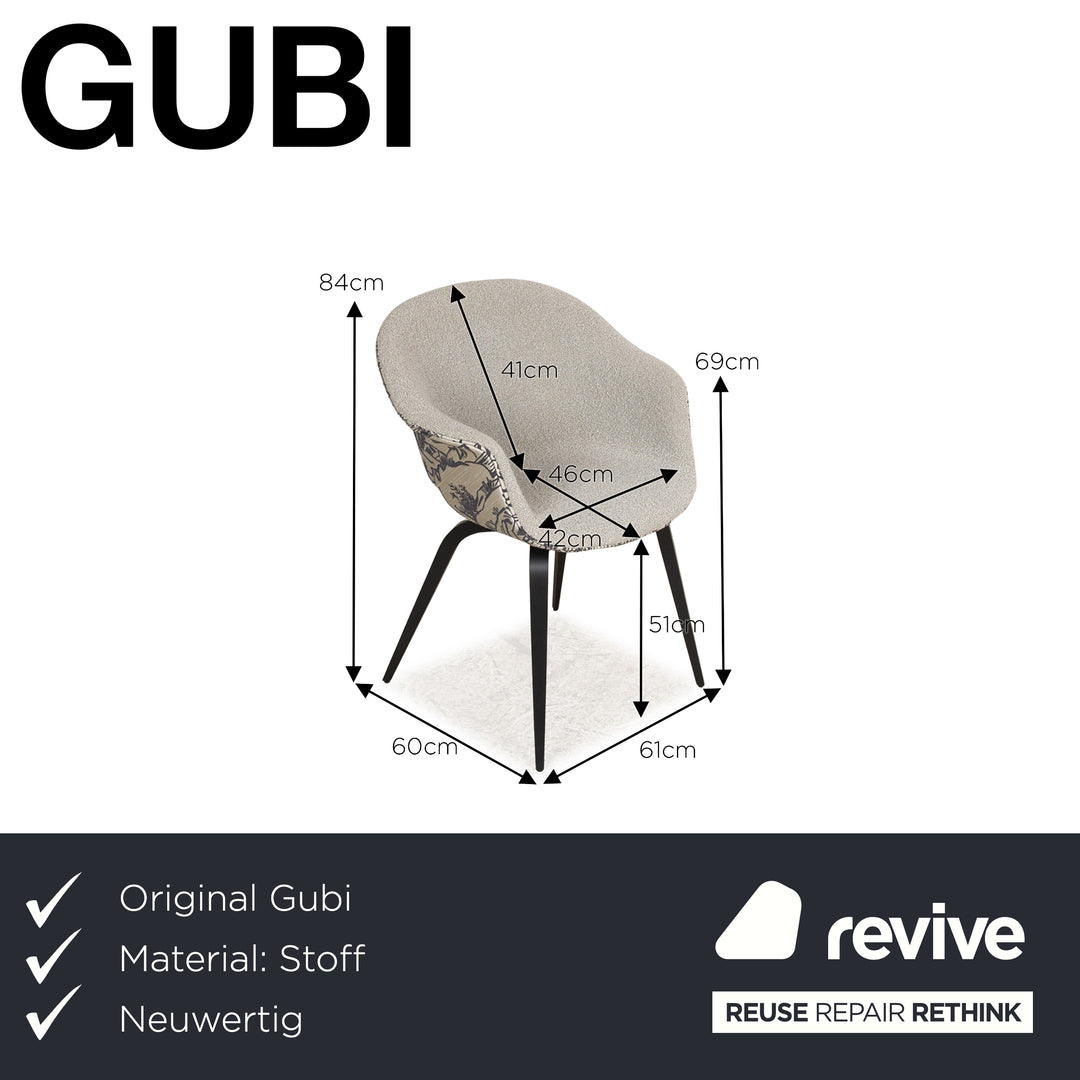 4er Garnitur Gubi Beetle Chair Stoff Stuhl Grau Braun Grün Metall Holz