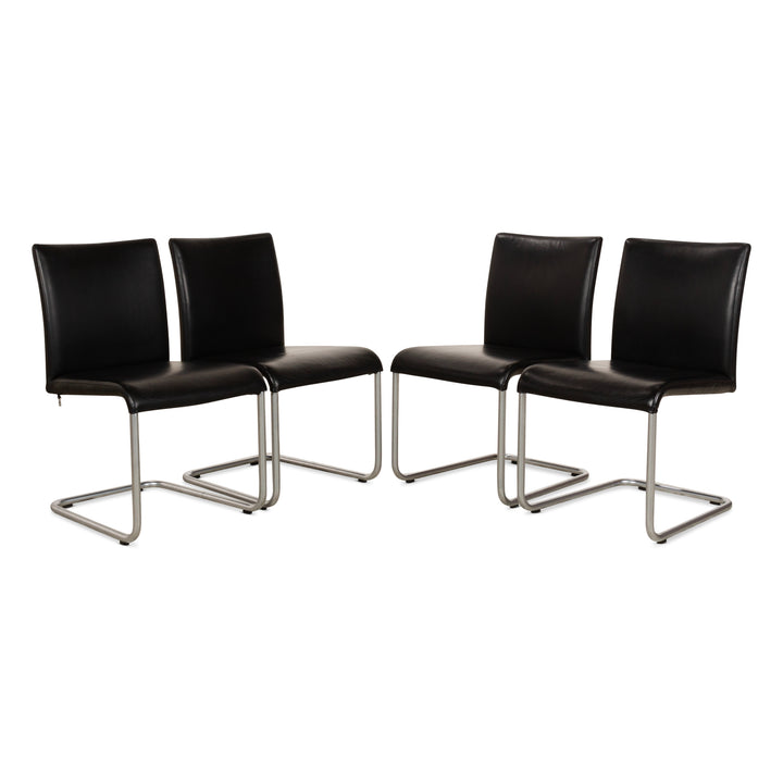 Set of 4 Hülsta D2 Leather Chair Cantilever Black