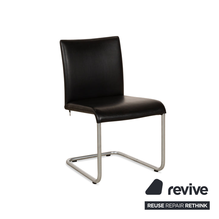 Lot de 4 chaises cantilever Hülsta D2 en cuir noir