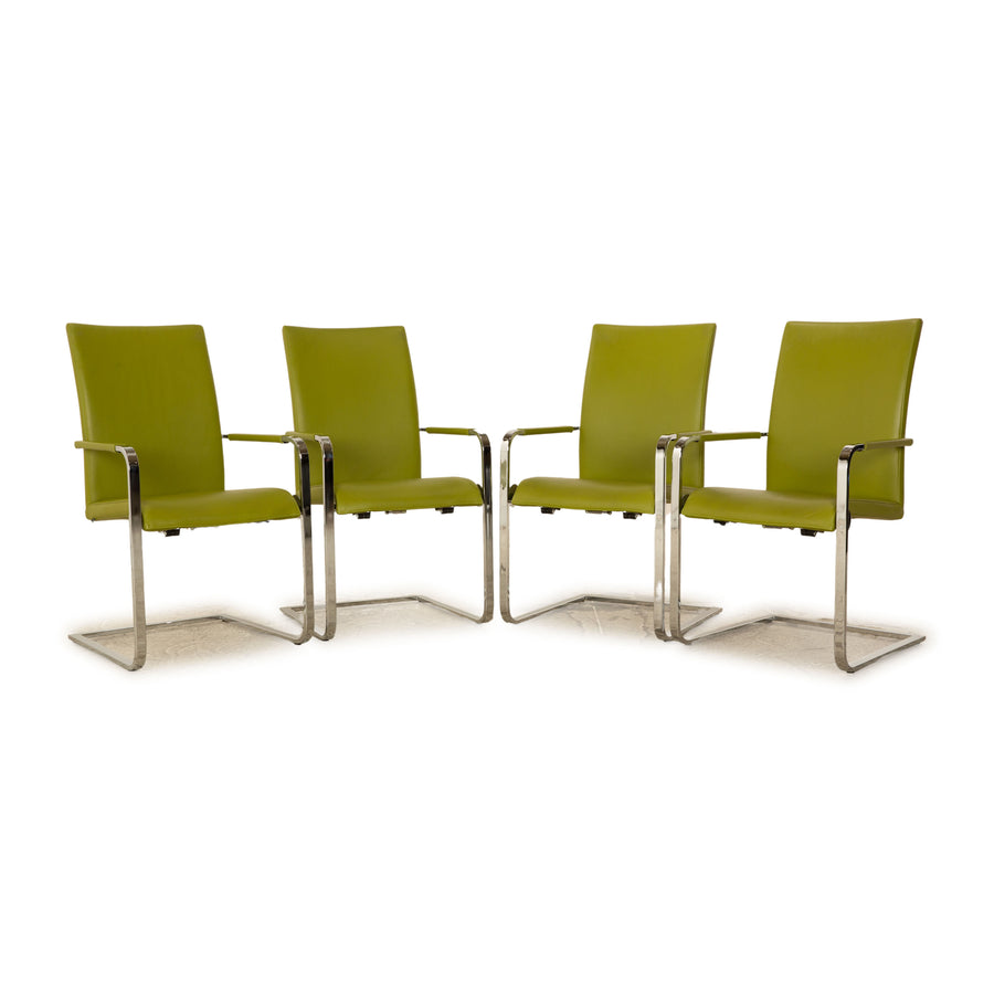 Set of 4 Hülsta D2 Leather Chairs Green Yellow Dining Room