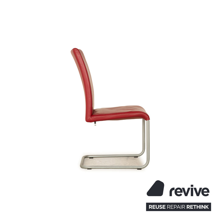 Lot de 4 chaises en cuir Hülsta D2 rouge salle à manger