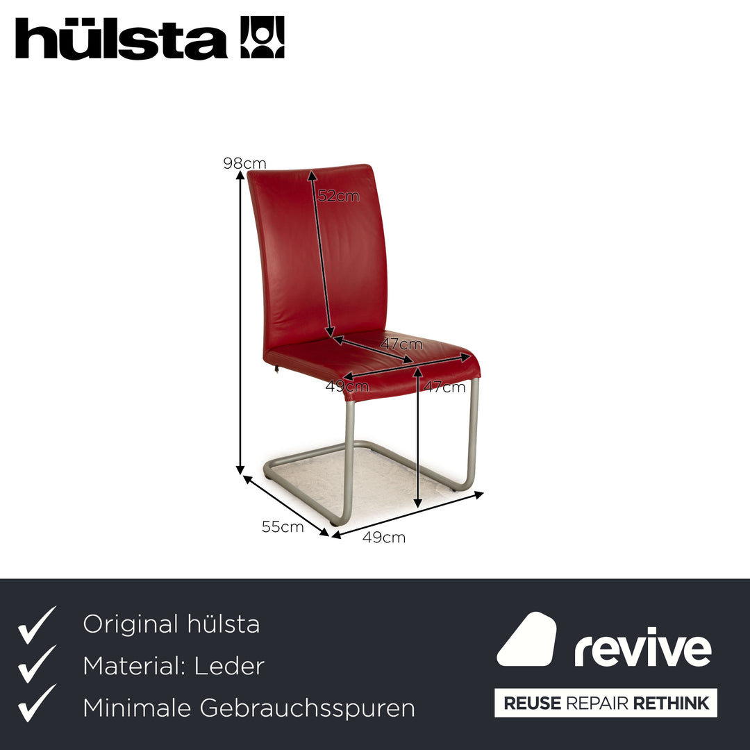 Lot de 4 chaises en cuir Hülsta D2 rouge salle à manger