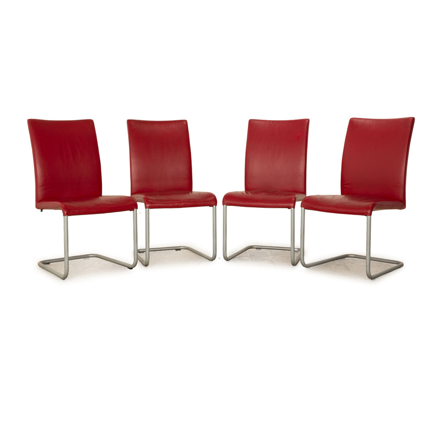 Lot de 4 chaises en cuir Hülsta D2 rouge salle à manger