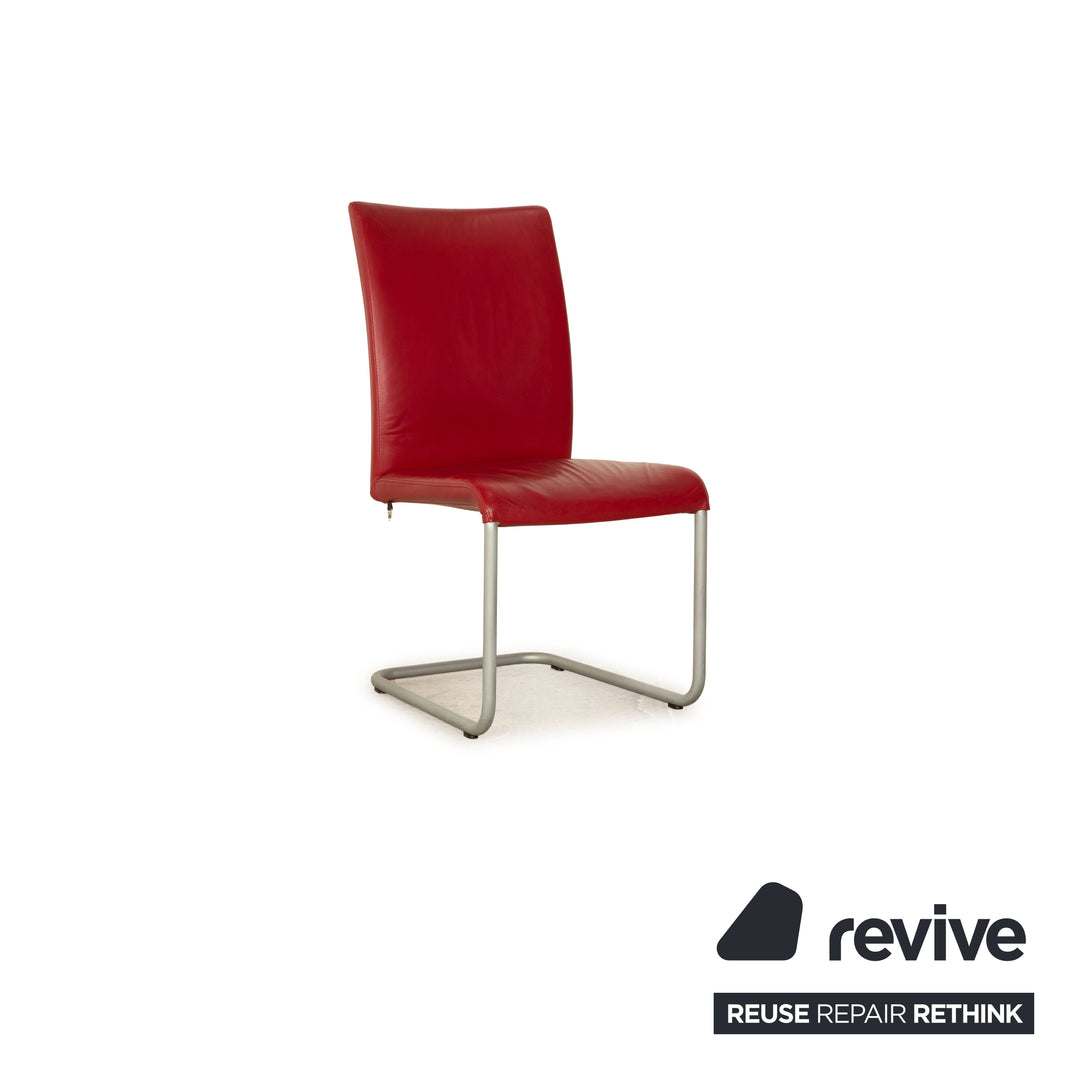 Lot de 4 chaises en cuir Hülsta D2 rouge salle à manger