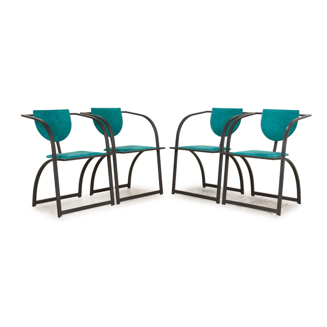 Lot de 4 chaises KFF Cosinus en tissu noir bleu salle à manger