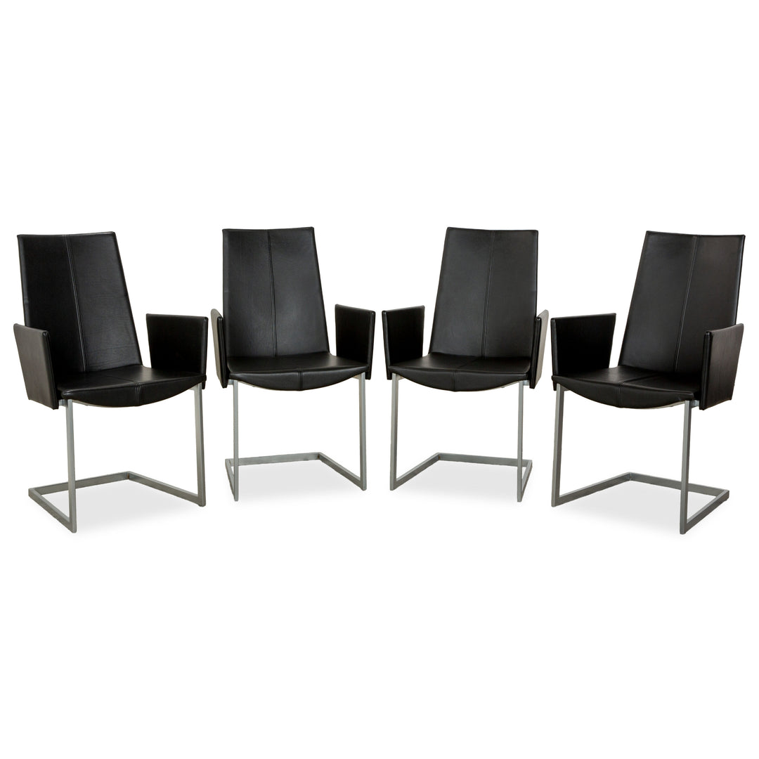 Set of 4 KFF leather cantilever chairs in black