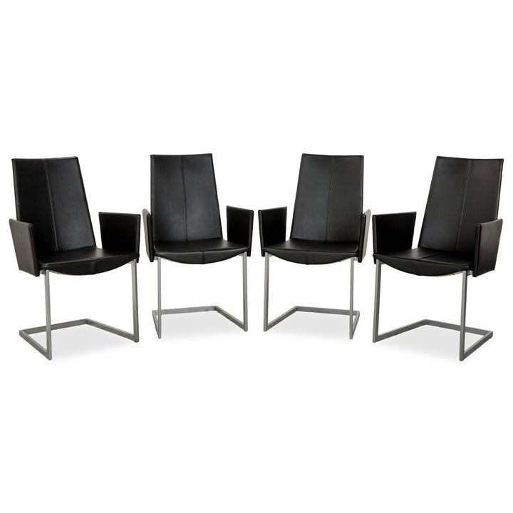 Set of 4 KFF leather cantilever chairs in black