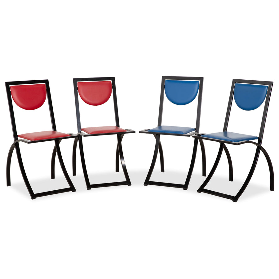 Set of 4 KFF Sinus Leather Chairs Blue Red