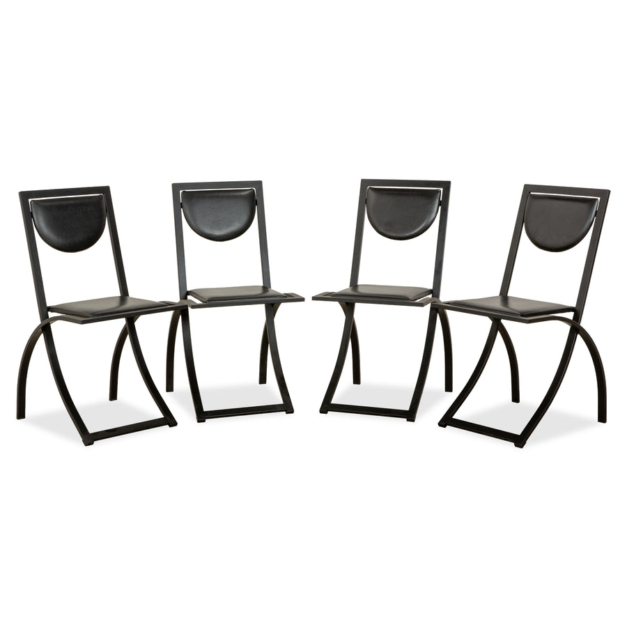 Set of 4 KFF Sinus Leather Chairs Black