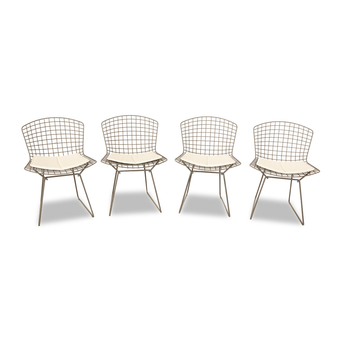 4er Garnitur Knoll International Bertoia Chair Metall Stuhl Creme Grau