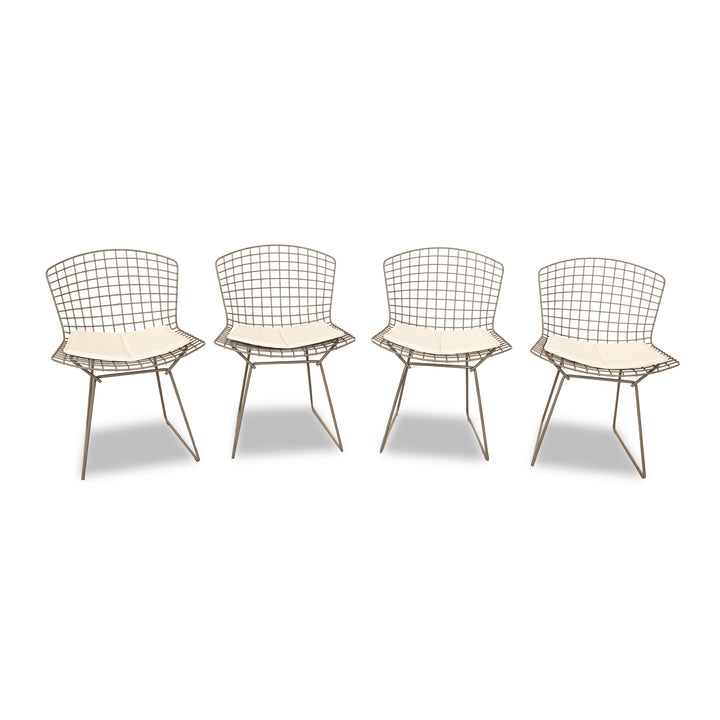 4er Garnitur Knoll International Bertoia Chair Metall Stuhl Creme Grau