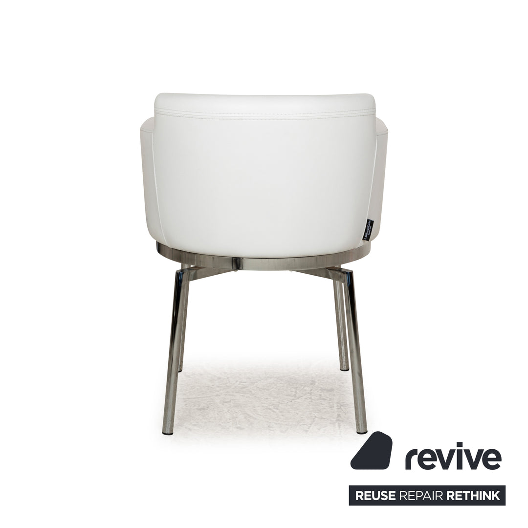Lot de 4 chaises de salle à manger en cuir et métal chromé La Nuova Casa blanc crème