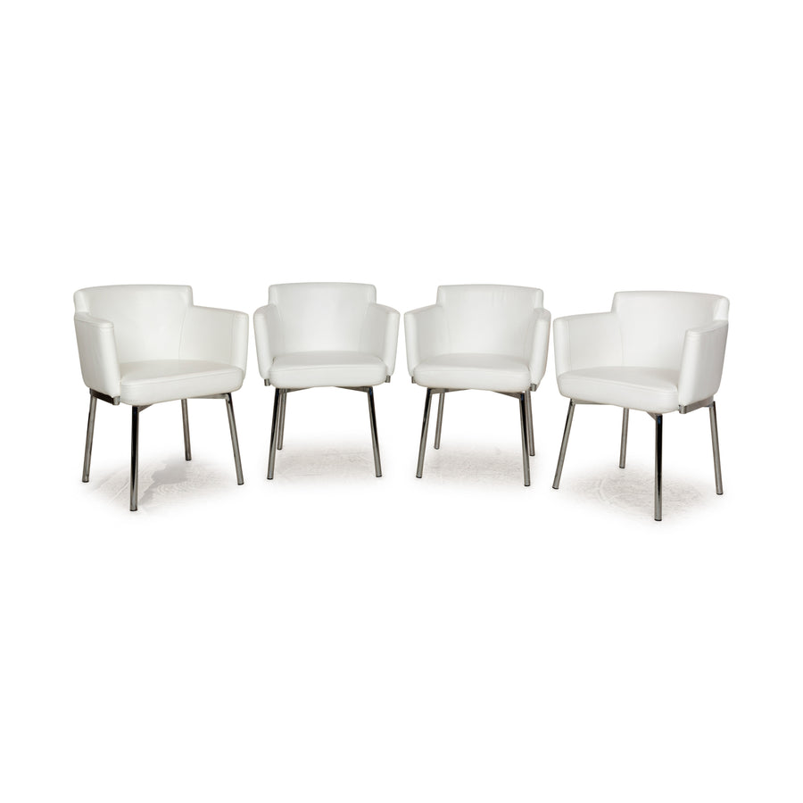 Set of 4 La Nuova Casa leather chrome metal chair white cream dining room