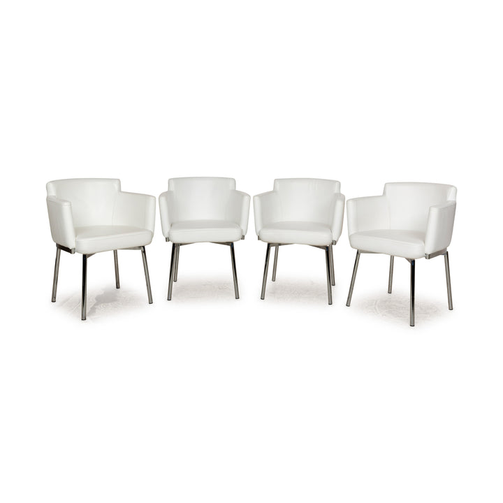 Lot de 4 chaises de salle à manger en cuir et métal chromé La Nuova Casa blanc crème