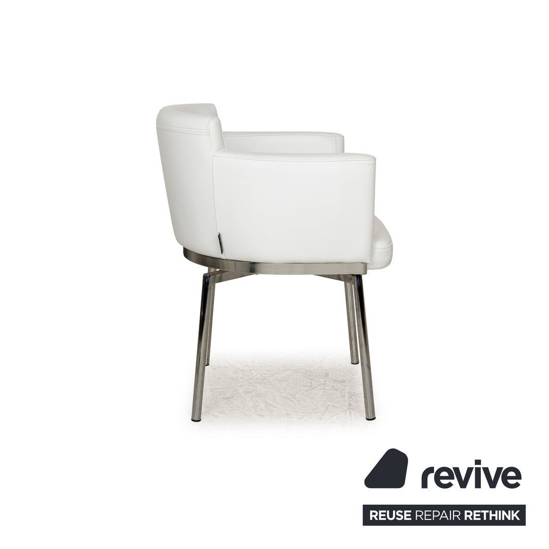 Lot de 4 chaises de salle à manger en cuir et métal chromé La Nuova Casa blanc crème
