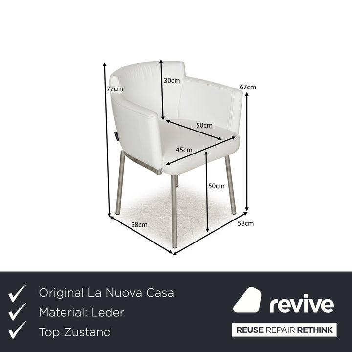 Set of 4 La Nuova Casa leather chrome metal chair white cream dining room
