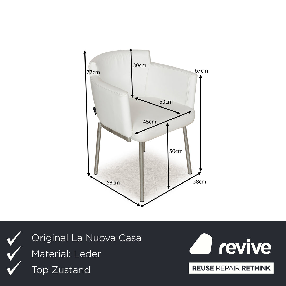 Lot de 4 chaises de salle à manger en cuir et métal chromé La Nuova Casa blanc crème