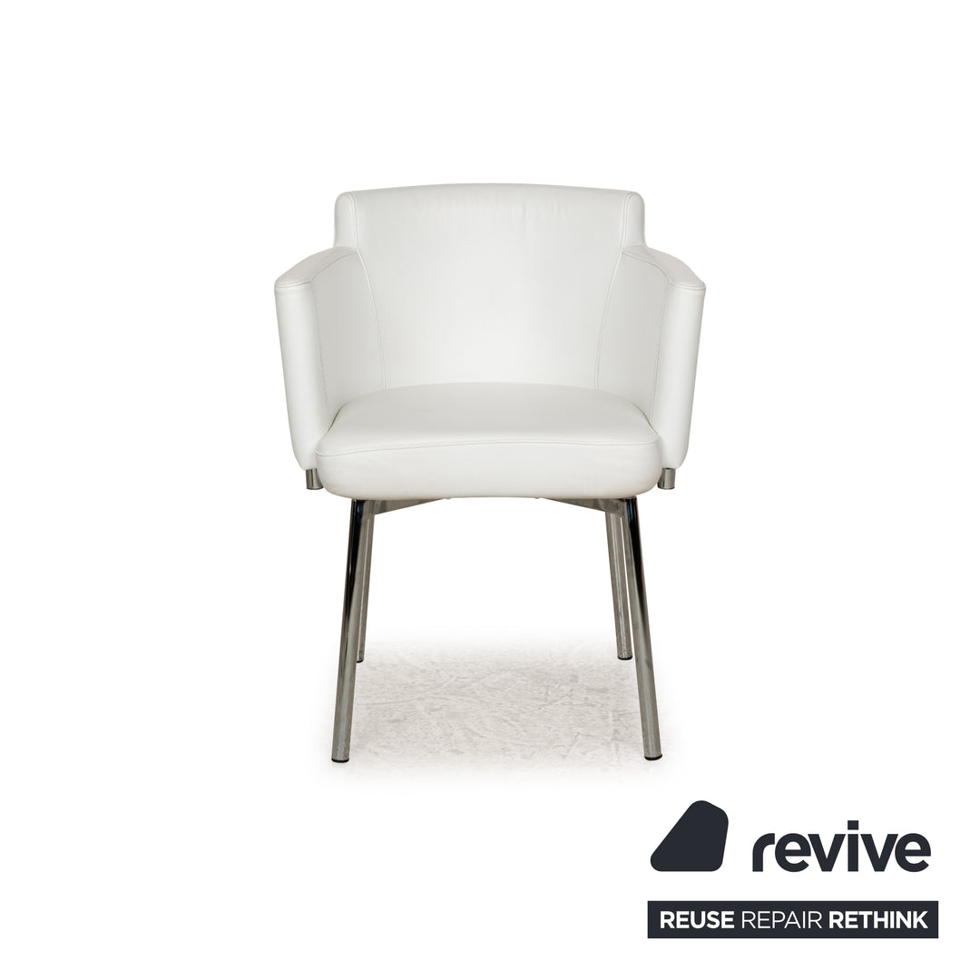 Lot de 4 chaises de salle à manger en cuir et métal chromé La Nuova Casa blanc crème