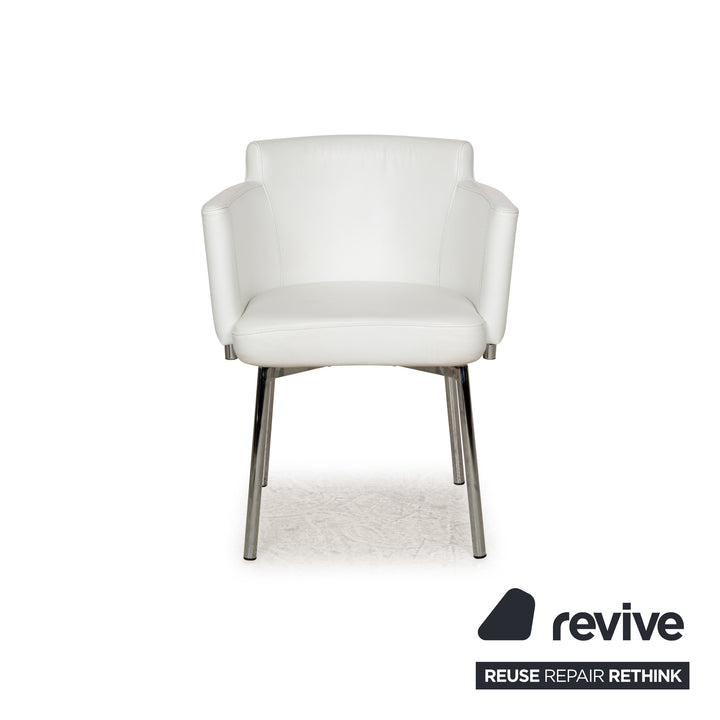 Lot de 4 chaises de salle à manger en cuir et métal chromé La Nuova Casa blanc crème