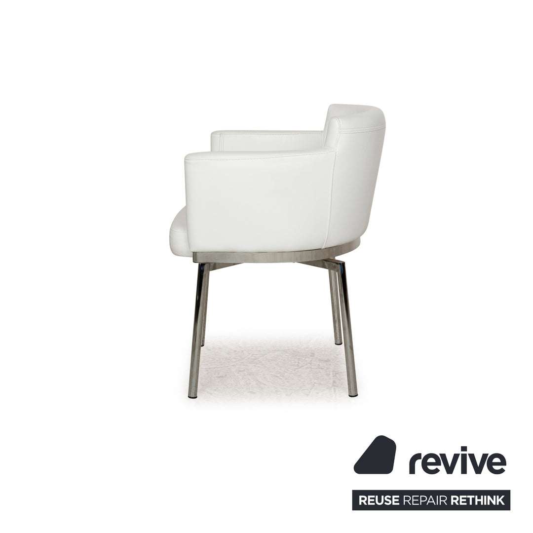 Lot de 4 chaises de salle à manger en cuir et métal chromé La Nuova Casa blanc crème