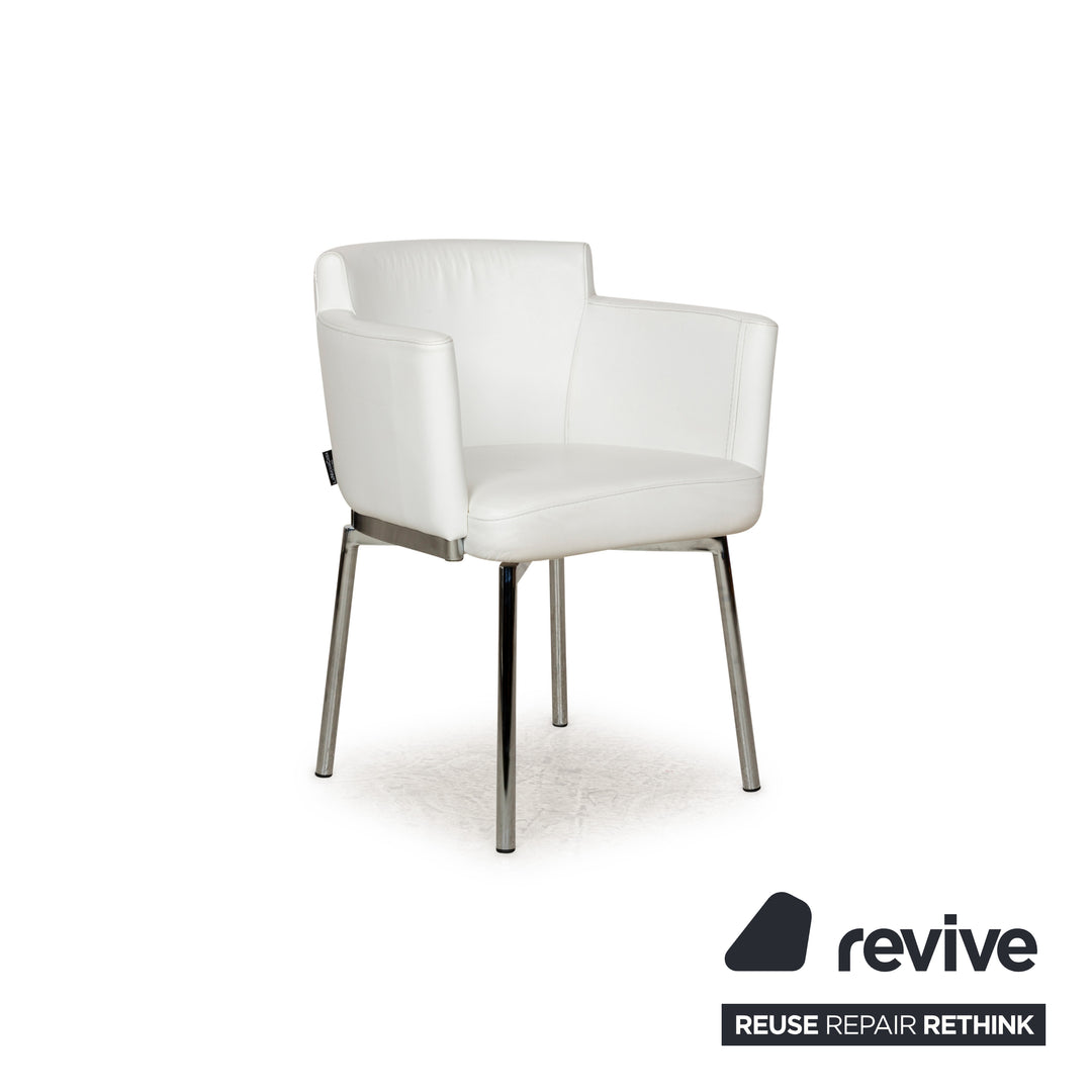 Lot de 4 chaises de salle à manger en cuir et métal chromé La Nuova Casa blanc crème