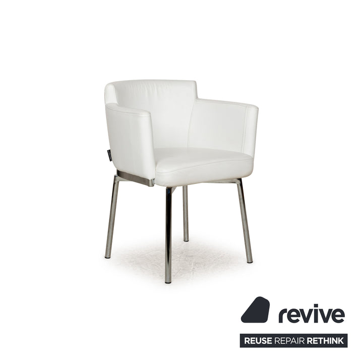 Lot de 4 chaises de salle à manger en cuir et métal chromé La Nuova Casa blanc crème