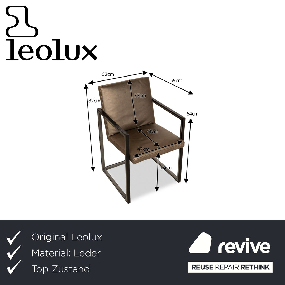 Lot de 4 chaises en cuir Leolux marron doré métallisé salle à manger