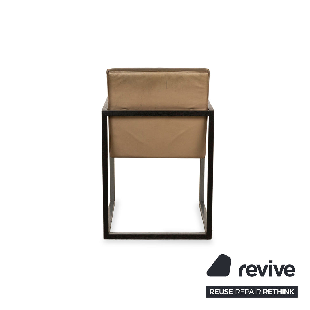 Lot de 4 chaises en cuir Leolux marron doré métallisé salle à manger