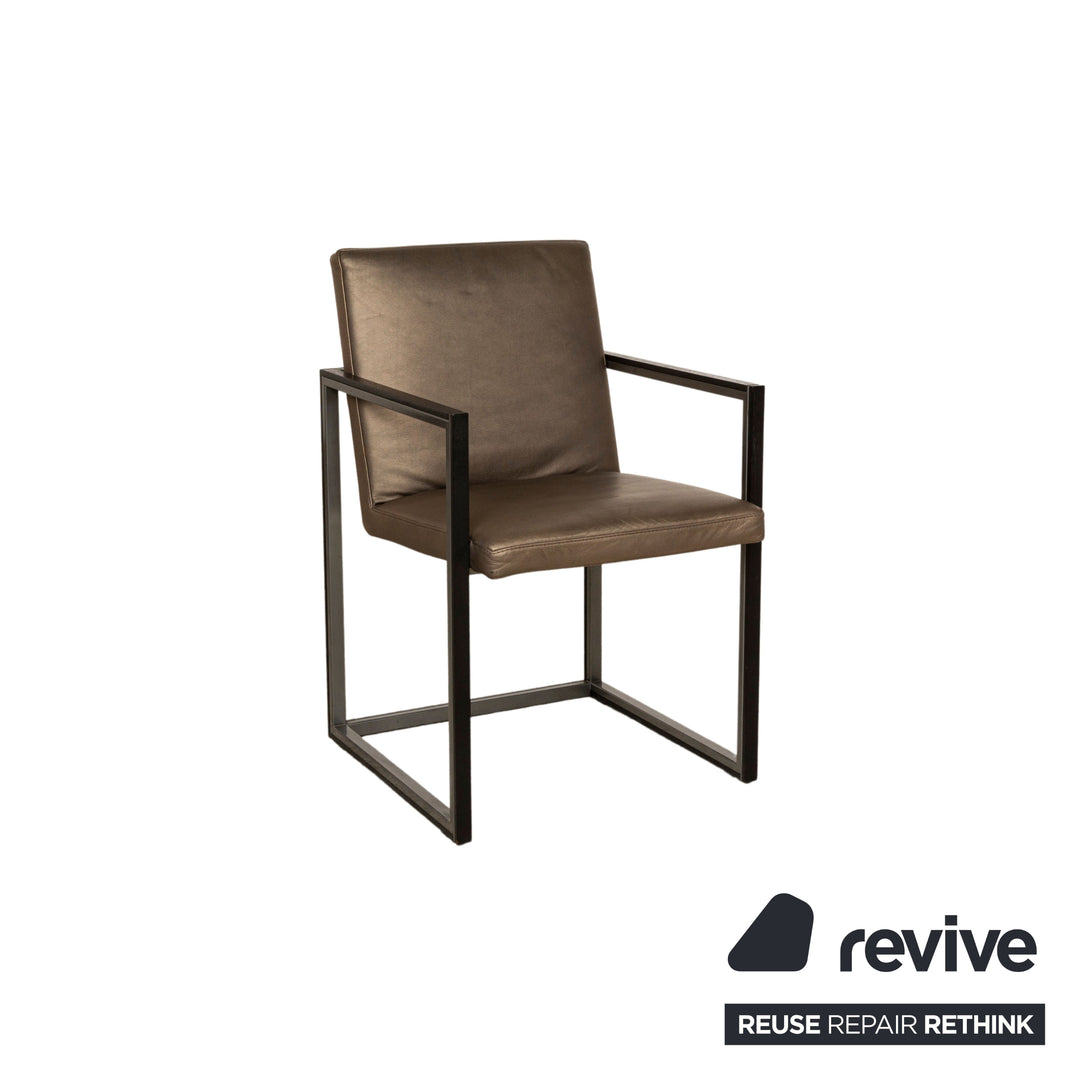 Lot de 4 chaises en cuir Leolux marron doré métallisé salle à manger