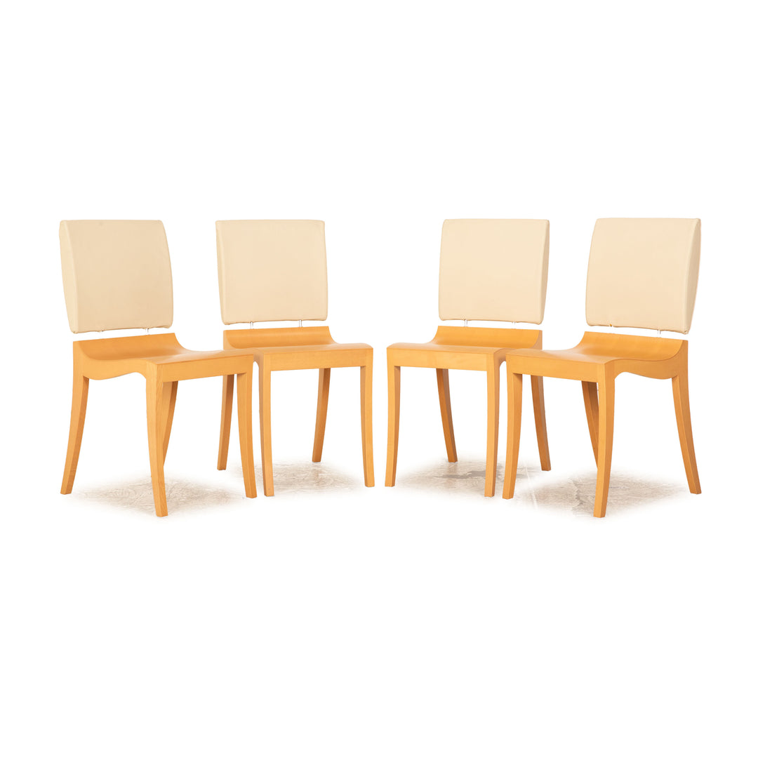 Set of 4 ligne roset Finn wood chair brown cream dining room