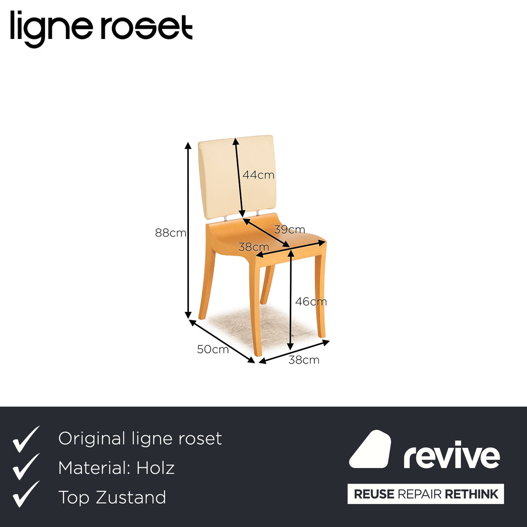 Set of 4 ligne roset Finn wood chair brown cream dining room