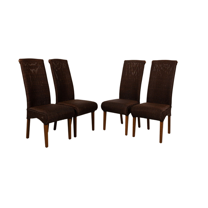 4er Garnitur Lloyd Loom Holz Stuhl Braun Esszimmer