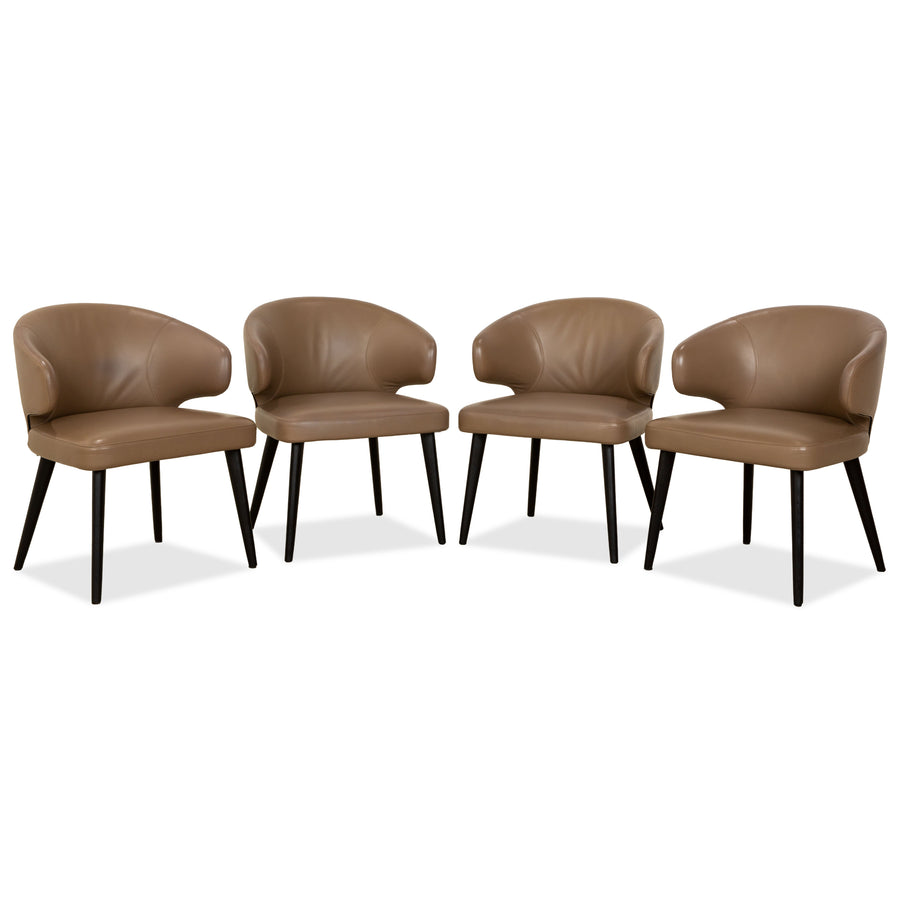 Minotti Aston leather chair set, brown coffee, for dining room, 4-piece set