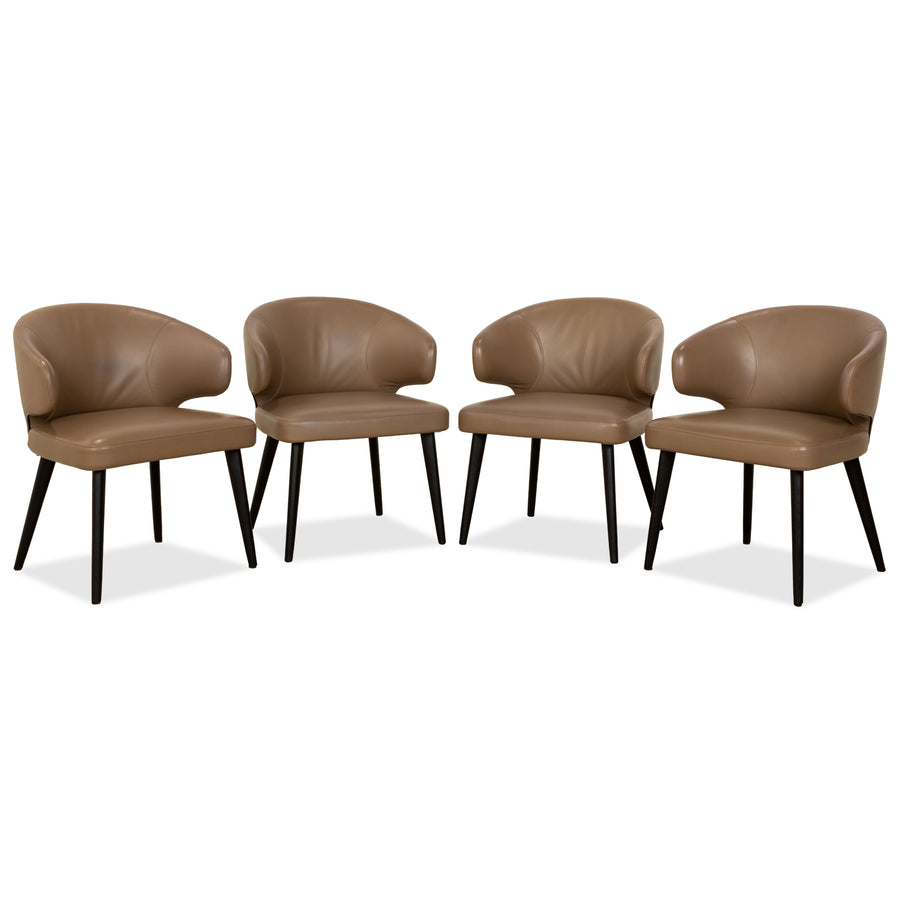 Minotti Aston leather chair set, brown coffee, for dining room, 4-piece set