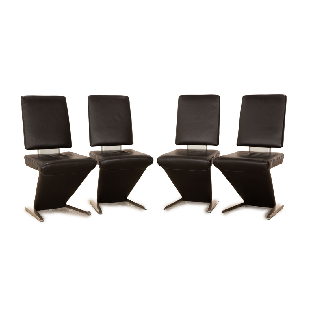 Set of 4 Musterring Rosario leather chairs black
