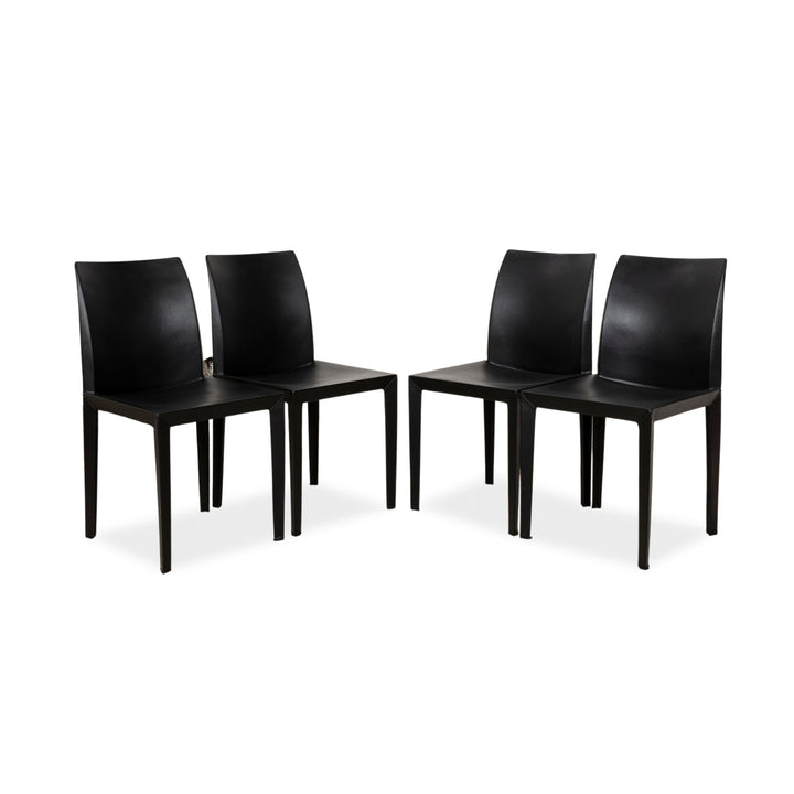 Set of 4 Poltrona Frau Lola Leather Chair Black