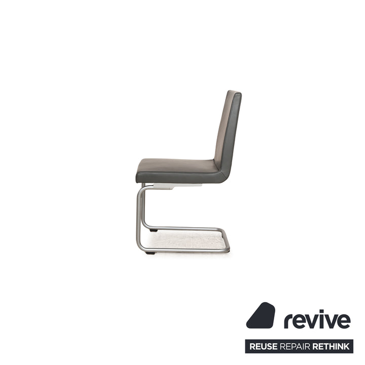 Lot de 4 chaises en cuir Rolf Benz 620 gris salle à manger