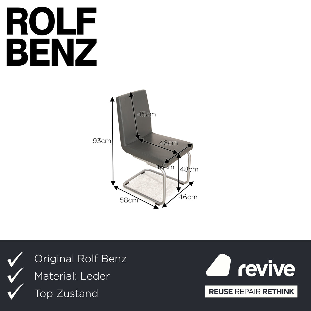 Lot de 4 chaises en cuir Rolf Benz 620 gris salle à manger