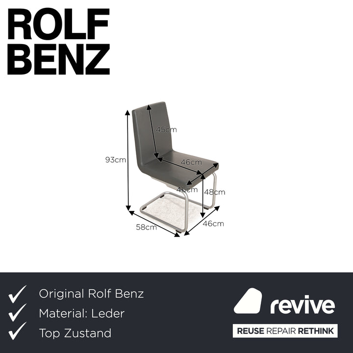 Lot de 4 chaises en cuir Rolf Benz 620 gris salle à manger