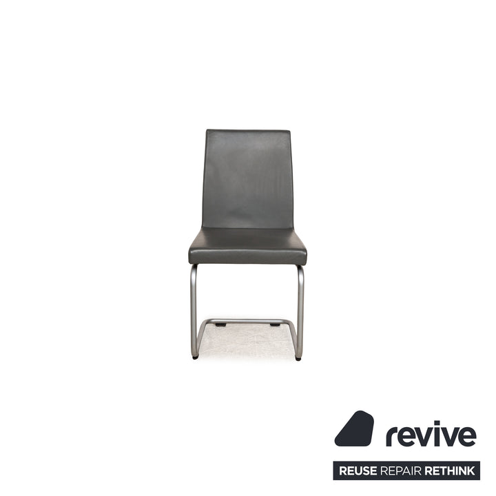 Lot de 4 chaises en cuir Rolf Benz 620 gris salle à manger