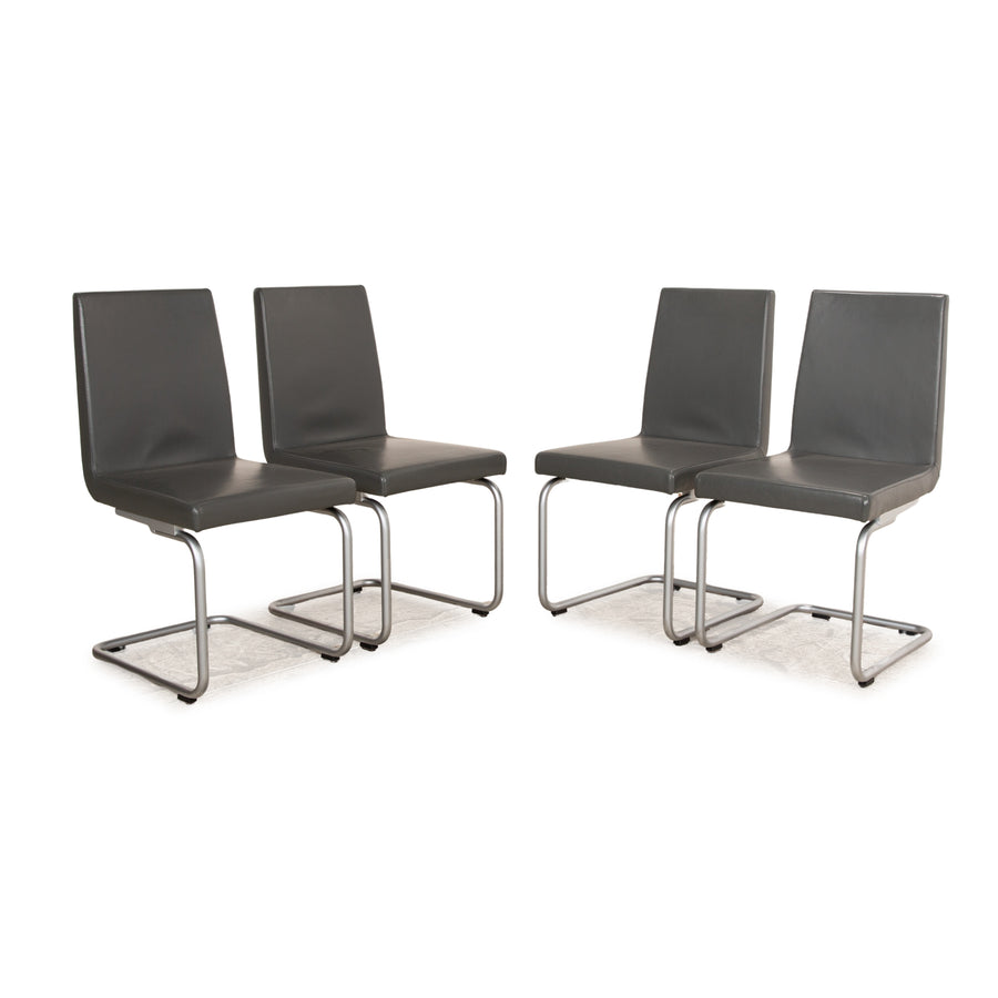 Lot de 4 chaises en cuir Rolf Benz 620 gris salle à manger