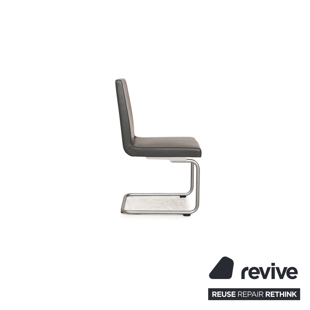 Lot de 4 chaises en cuir Rolf Benz 620 gris salle à manger