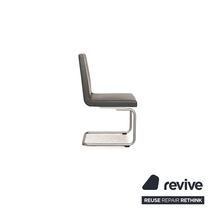 Lot de 4 chaises en cuir Rolf Benz 620 gris salle à manger