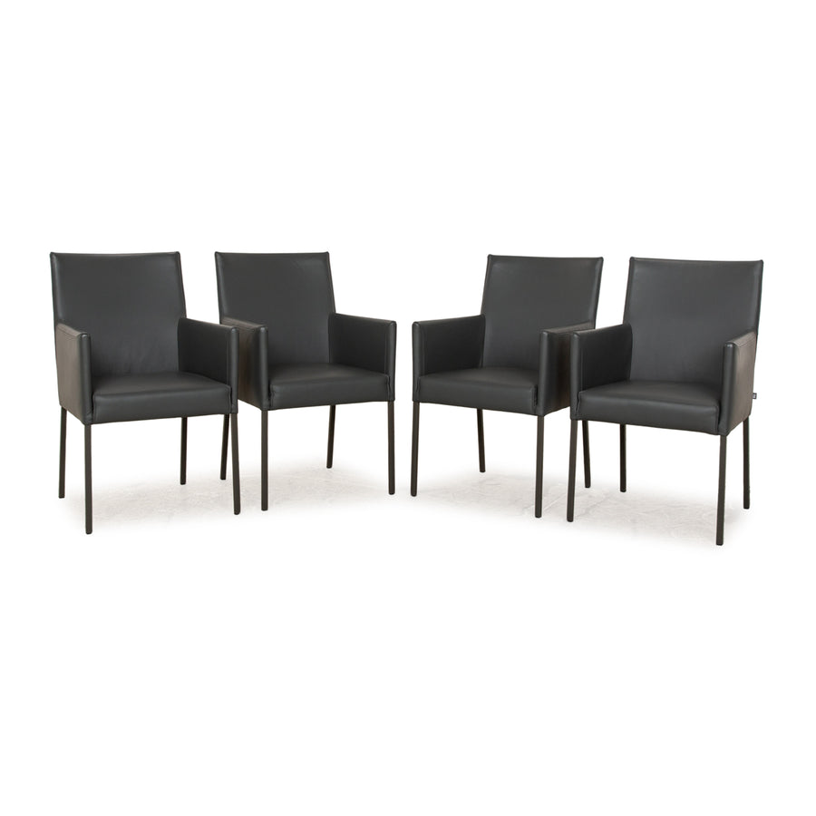 Set of 4 Rolf Benz 652 leather chairs grey, frame umbra grey