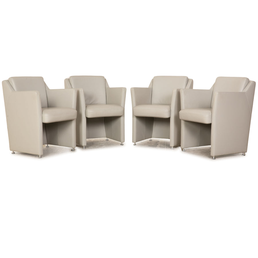 Set of 4 Rolf Benz 7100 leather chairs gray blue