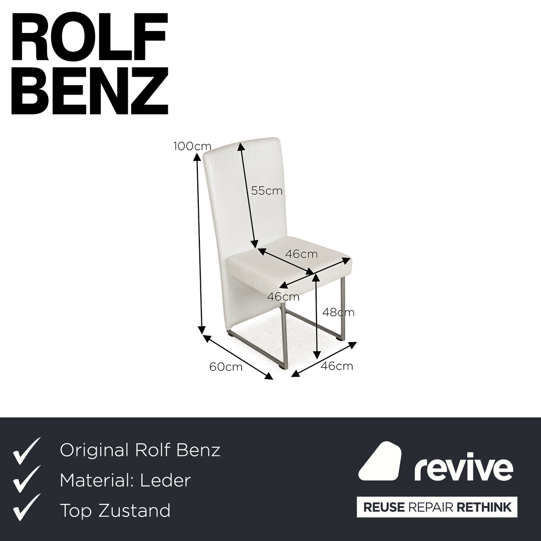 Lot de 4 chaises en cuir Rolf Benz 7400 blanches salle à manger