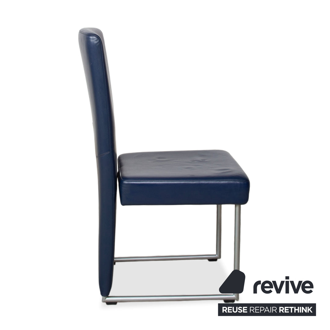 4er Garnitur Rolf Benz 7400 Stuhl Leder Freischwinger Dunkelblau