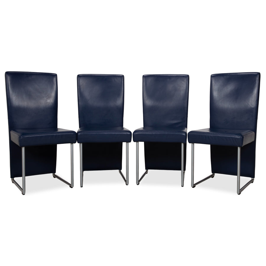 4er Garnitur Rolf Benz 7400 Stuhl Leder Freischwinger Dunkelblau